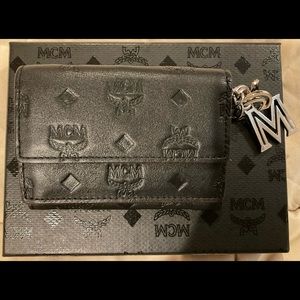 MCM Klara Mini Trifold Wallet in Monogram Leather Black Mini